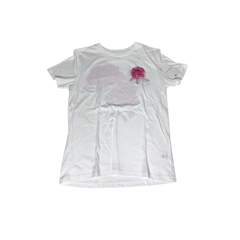 Rebellious One Womens Rose Graphic T-Shirt‎ White Pink Floral XS NWT